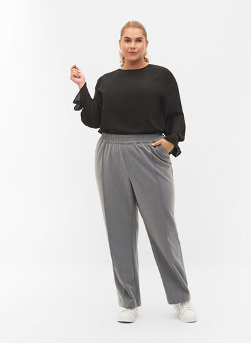 Graue melierte Hose mit elastischem Bund, Medium Grey Melange, Model image number 0