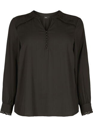 Langärmelige Bluse mit V-Ausschnitt , Black, Packshot image number 0