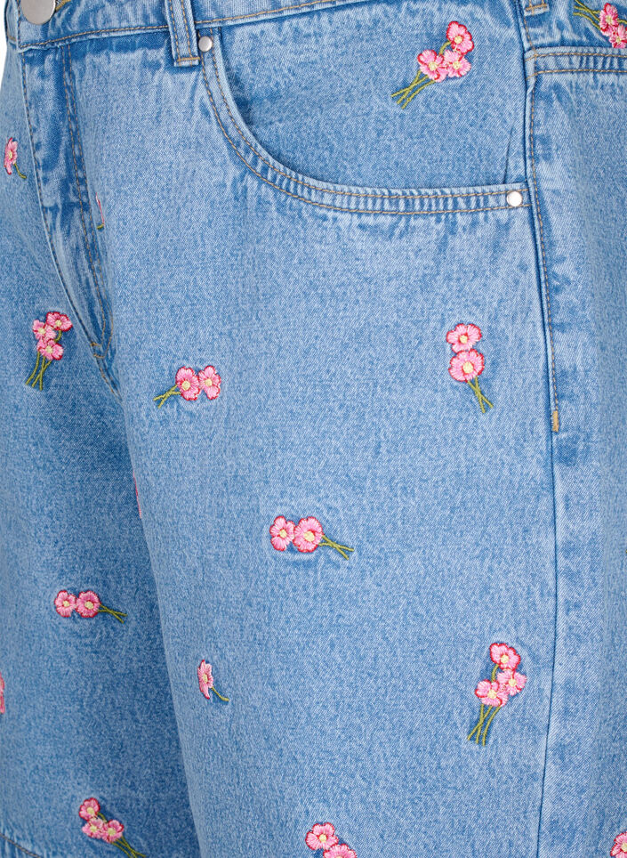 Denim-Shorts mit aufgestickten Blumen, Blau, Packshot image number 2
