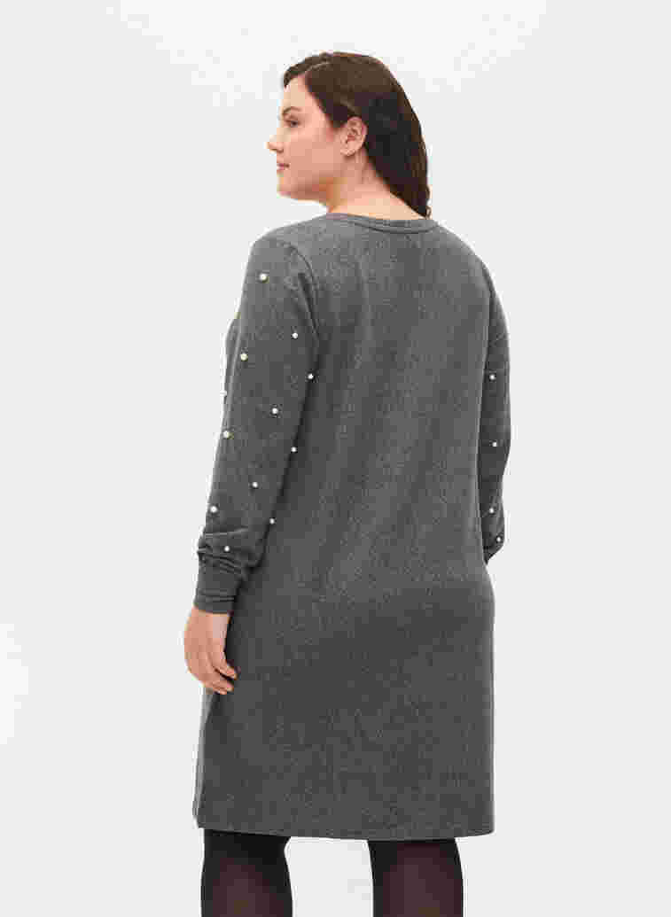 Langärmeliges Kleid mit Perlendetails, Dark Grey Melange, Model image number 1