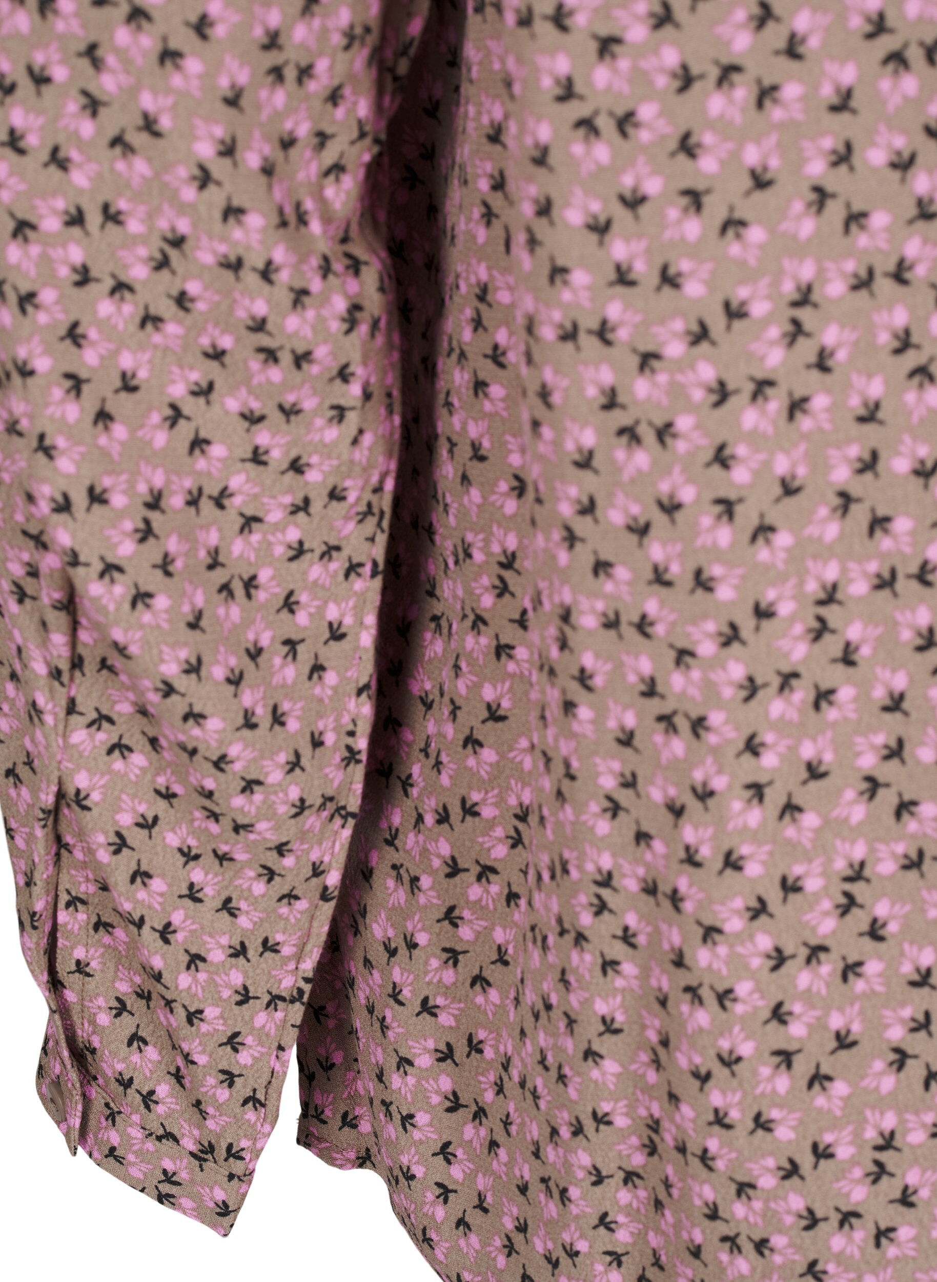 Zizzi Lang&auml;rmelige Bluse mit gebl&uuml;mtem Print und V-Ausschnitt, Braun, Packshot image number 3