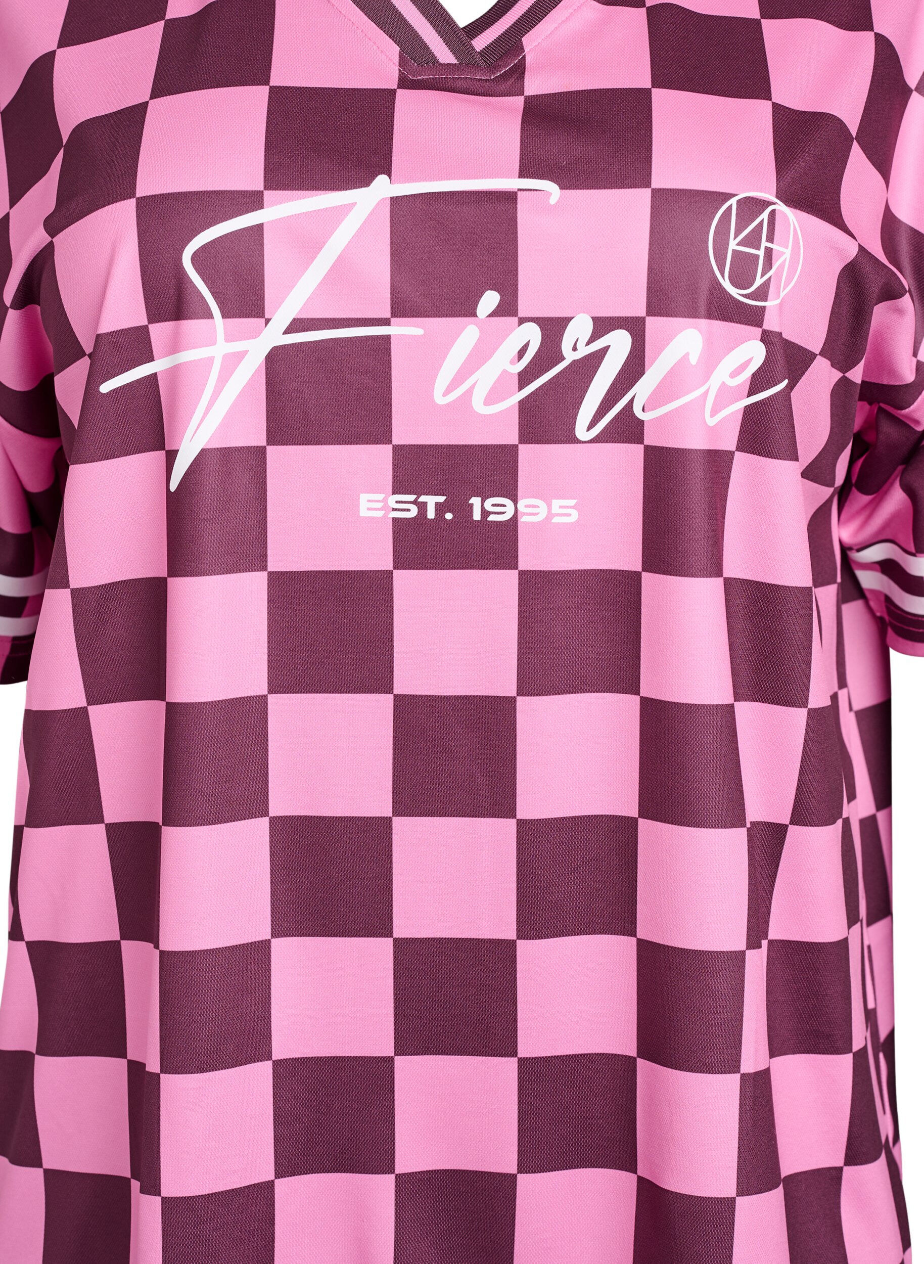 Zizzi Sportliches T-Shirt mit Karomuster und Textaufdruck, Rot, Packshot image number 2