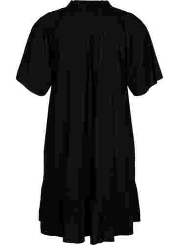 Kurzärmeliges Viskosekleid mit V-Ausschnitt, Black, Packshot image number 1