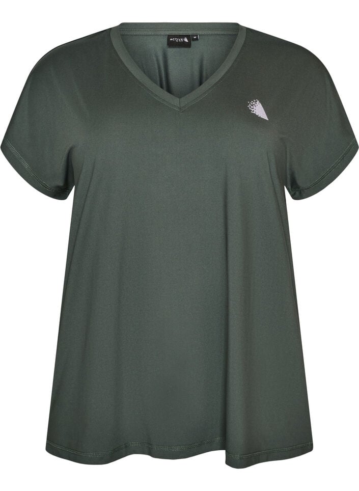 Lockeres Trainings-T-Shirt mit V-Ausschnitt, Gr&uuml;n, Packshot image number 0