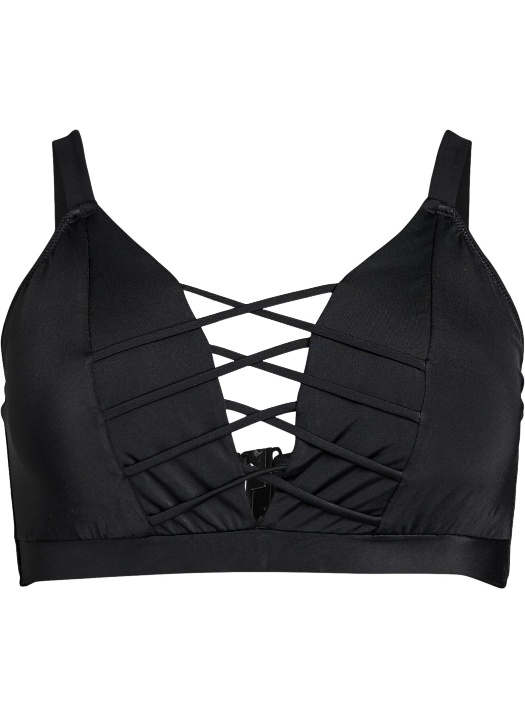 Zizzi Bikini-Top mit B&auml;nder-Details, Schwarz, Packshot image number 0