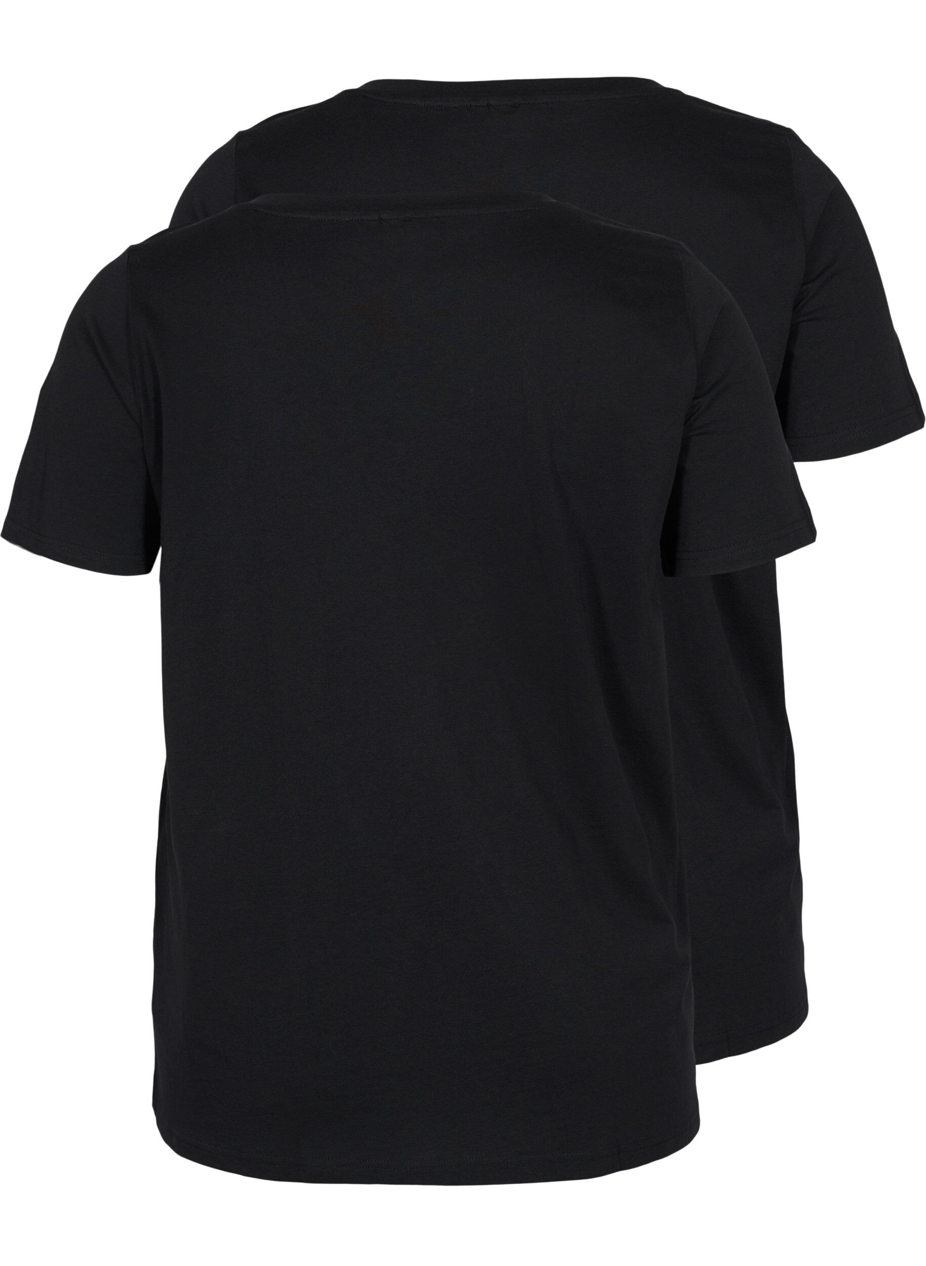 Zizzi 2er-Pack basic T-Shirts aus Baumwolle, Black/Black, Packshot image number 1