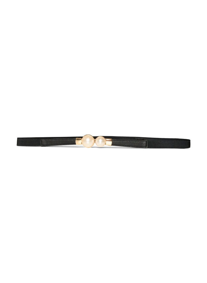 Elastischer Tailleng&uuml;rtel mit Perlendetails, Schwarz, Packshot image number 0