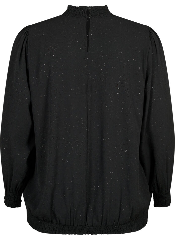 FLASH – Langärmelige gesmockteBluse mit Glitzer-Details	, Black w. Silver, Packshot image number 1