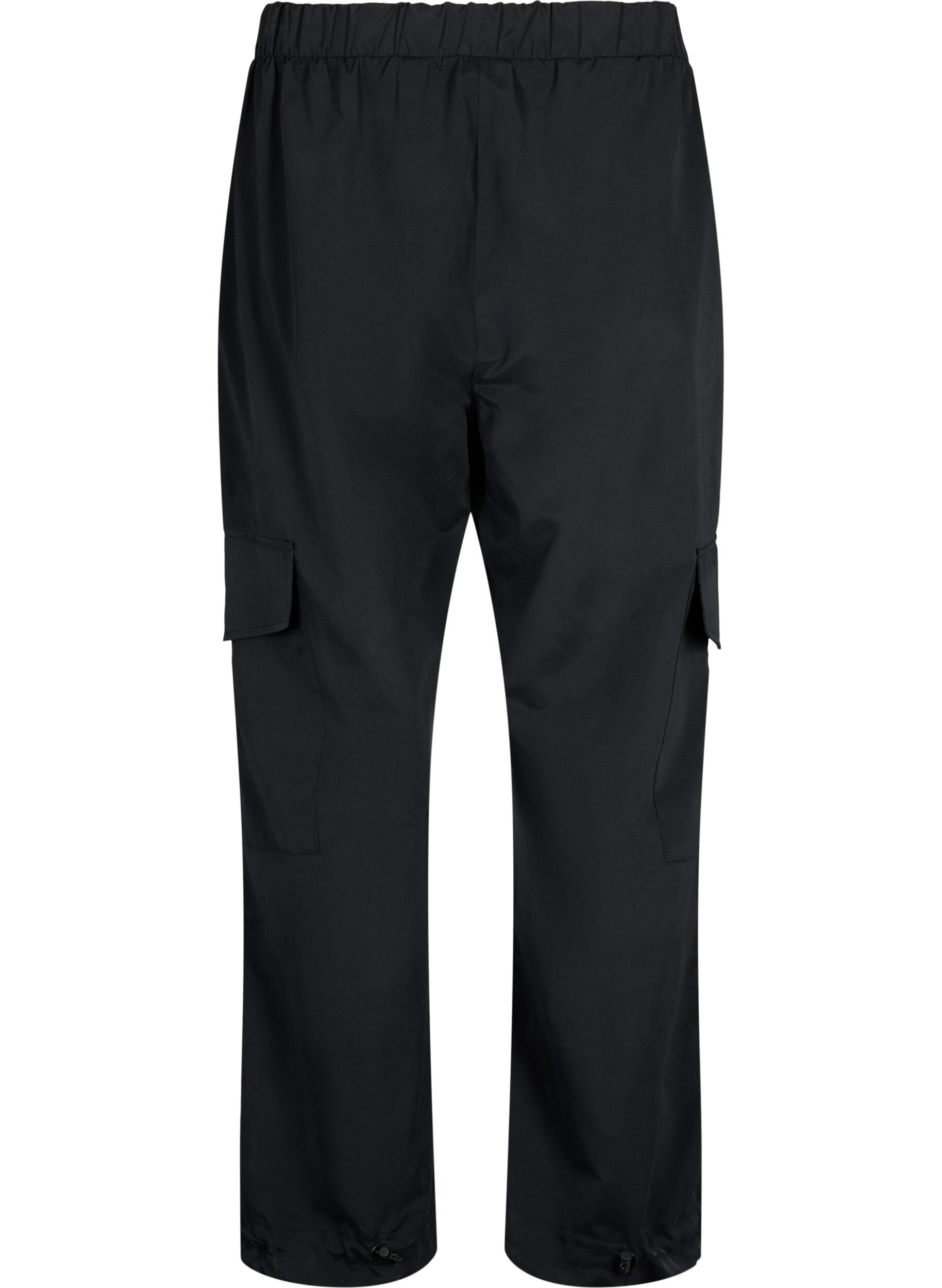 Zizzi Cropped Cargohose mit verstellbarem Gummizug, Black, Packshot image number 1