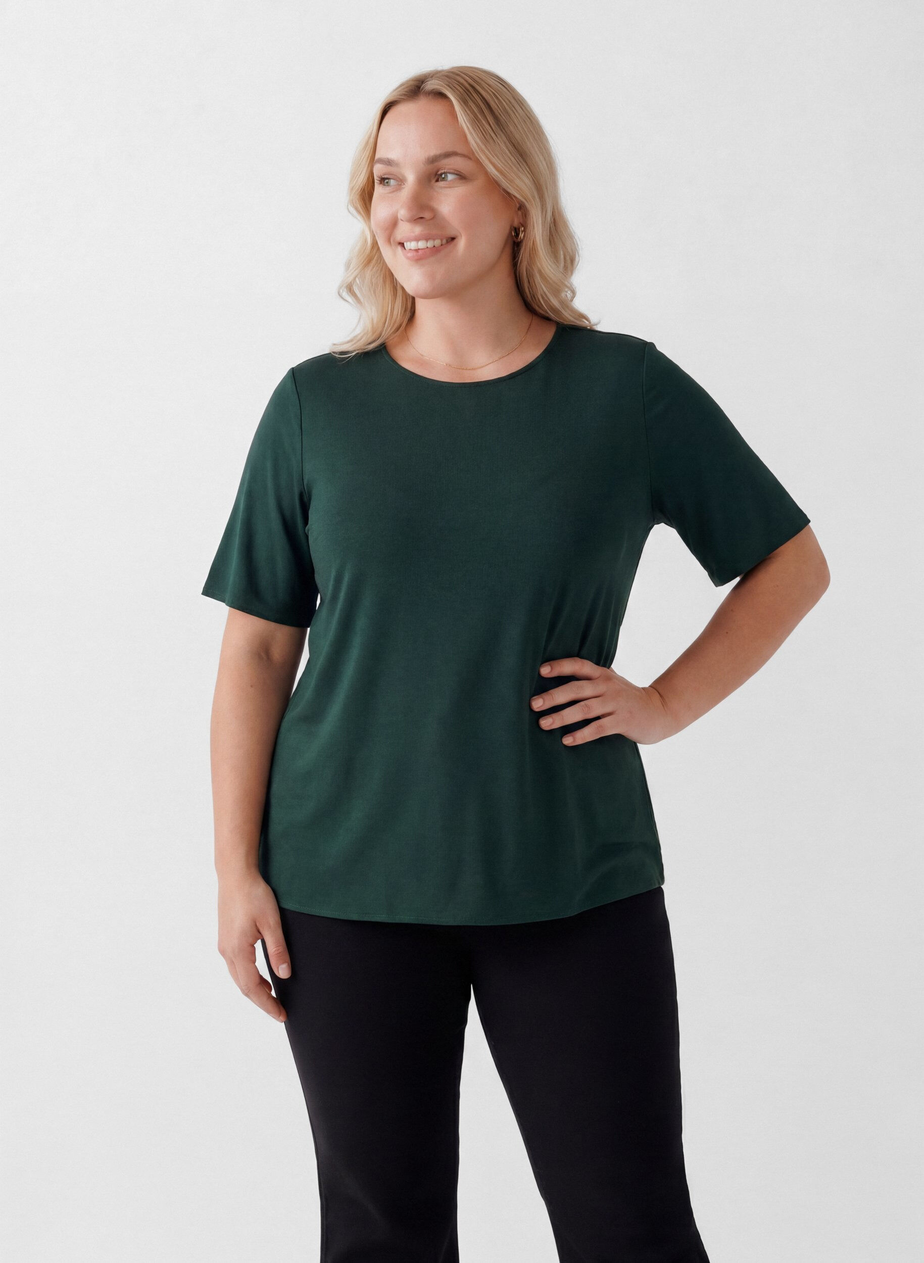 ZizziKurz&auml;rmelige, gewebte Bluse mit Rundhals, Gr&uuml;n, Model image number 0