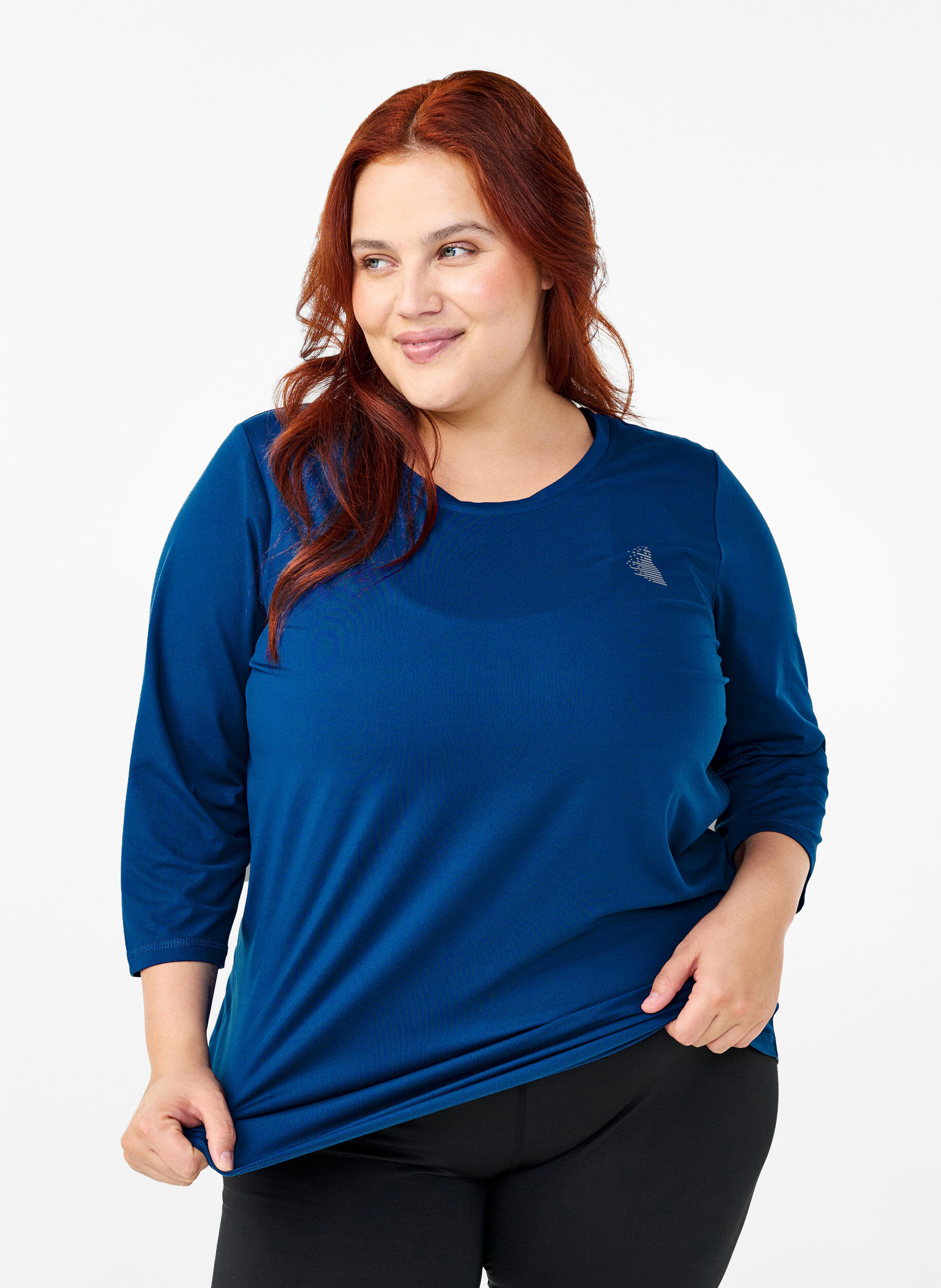 Zizzi Trainingsshirt mit 3/4-&Auml;rmeln, Blau, Model image number 0