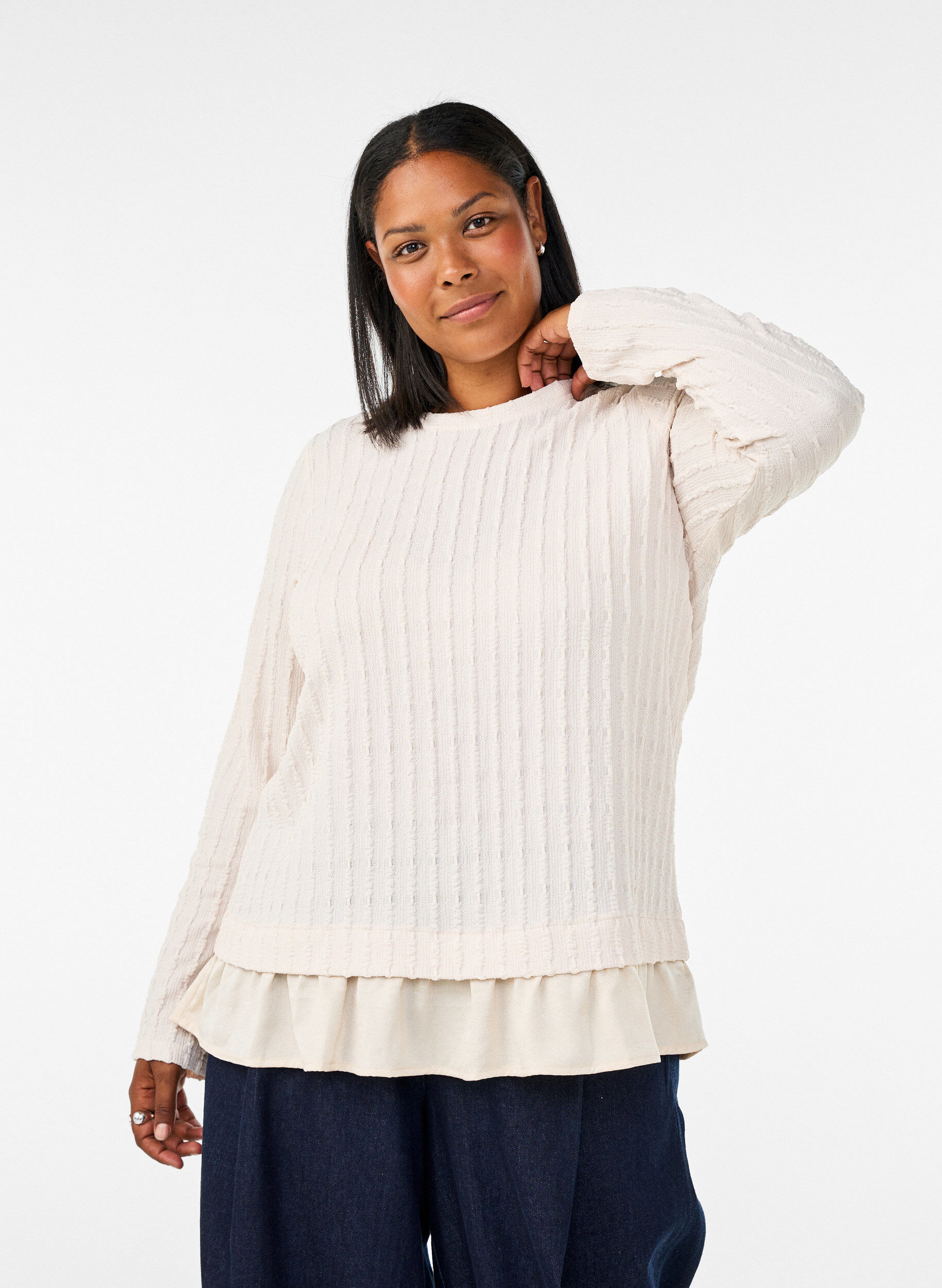 ZizziStrukturierte Bluse mit R&uuml;schensaum, Vanille, Model image number 0