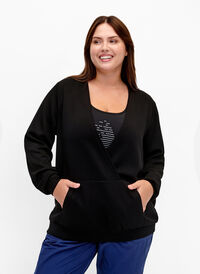 Sweatshirt mit V-Ausschnitt und Tasche, Black, Model
