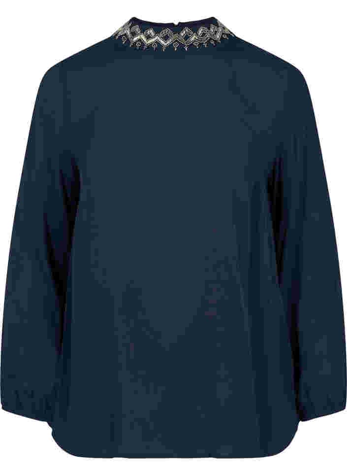 Langarm Bluse aus Viskose mit Perlen, Night Sky, Packshot image number 0