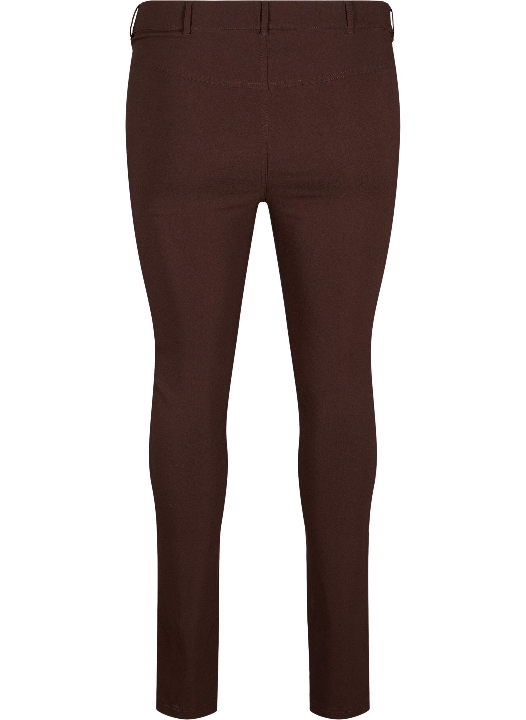 Zizzi Eng anliegende Hose mit Rei&szlig;verschlussdetails, Braun, Packshot image number 1