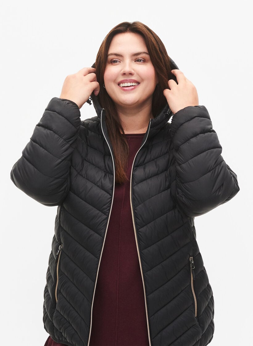 Leichte Steppjacke mit Kapuze, Schwarz, Model image number 3