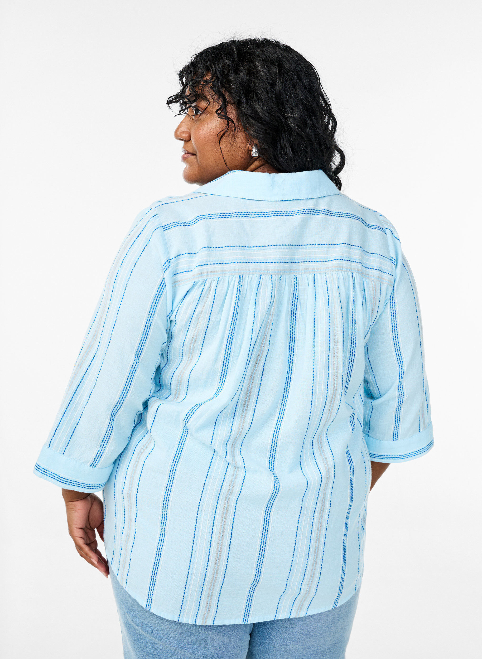 Zizzi Bluse mit Kragen und 3/4-&Auml;rmeln, Blau, Model image number 2