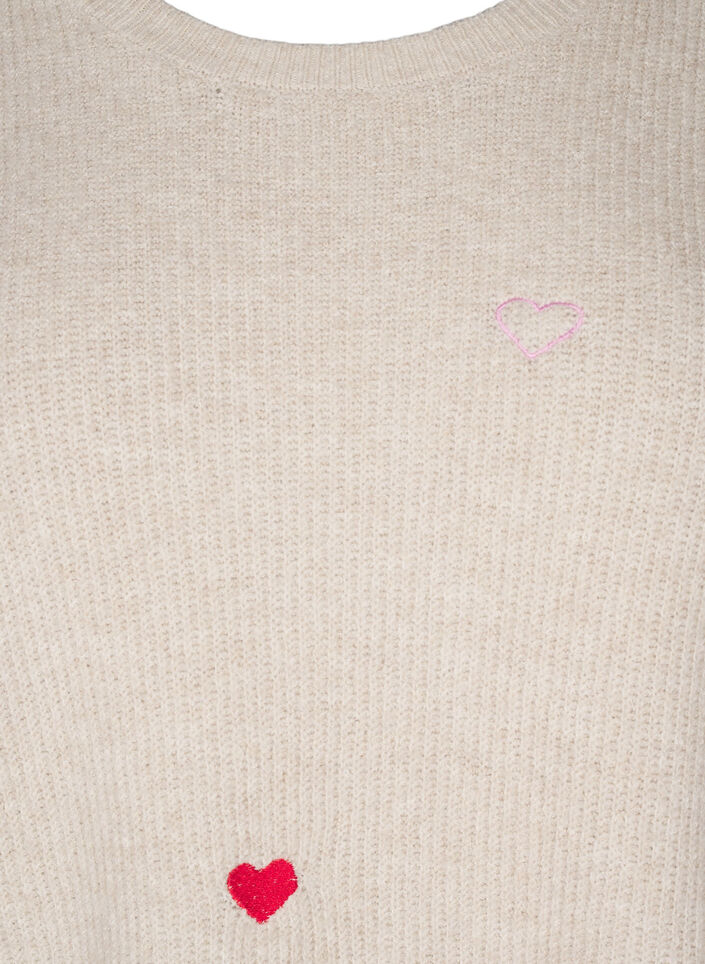 Pullover mit Herzen und 3/4-Ärmeln, Beige, Packshot image number 2