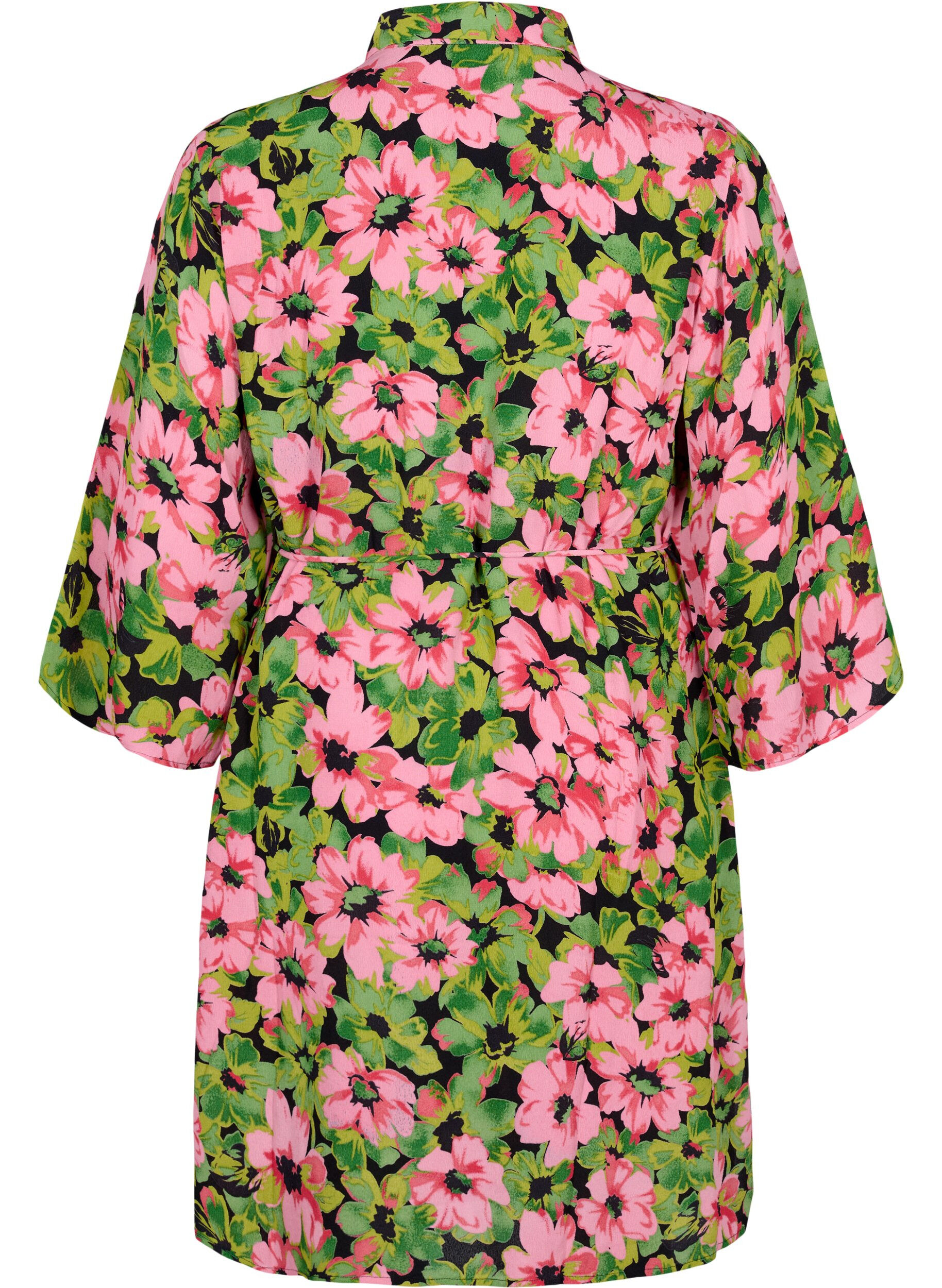 Zizzi Viskose Hemdkleid mit Blumenmuster, Pink G. Flower AOP, Packshot image number 1