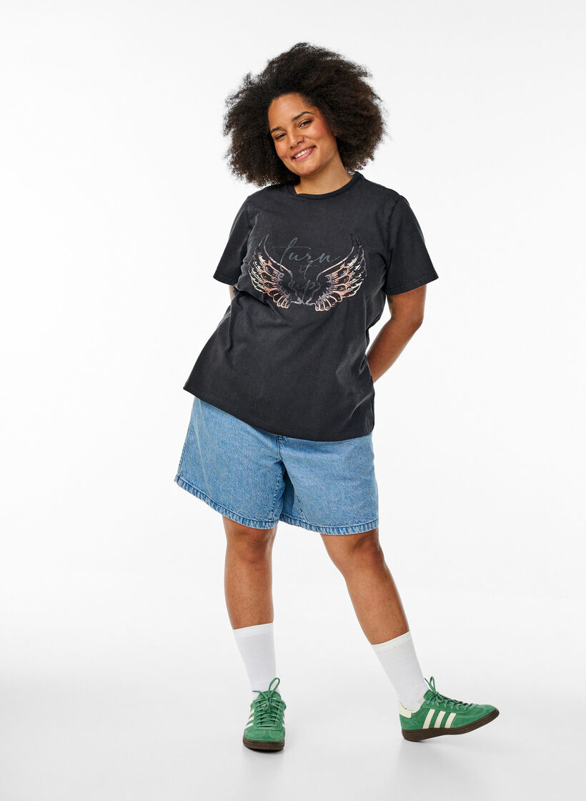 T-Shirt aus Bio-Baumwolle mit Statement-Print, Grau, Model image number 1