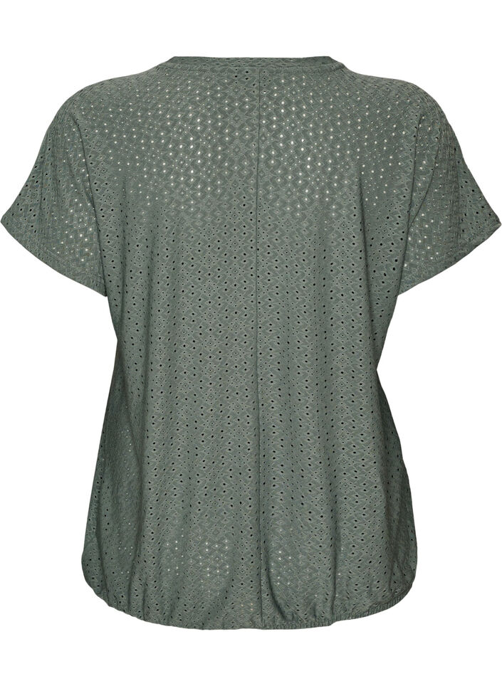 Bluse mit Lochstickerei und Ballon&auml;rmeln, Gr&uuml;n, Packshot image number 1