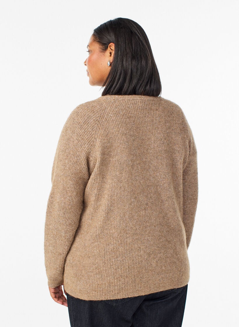 Strickbluse mit V-Ausschnitt und Raglan&auml;rmeln, Braun, Model image number 2