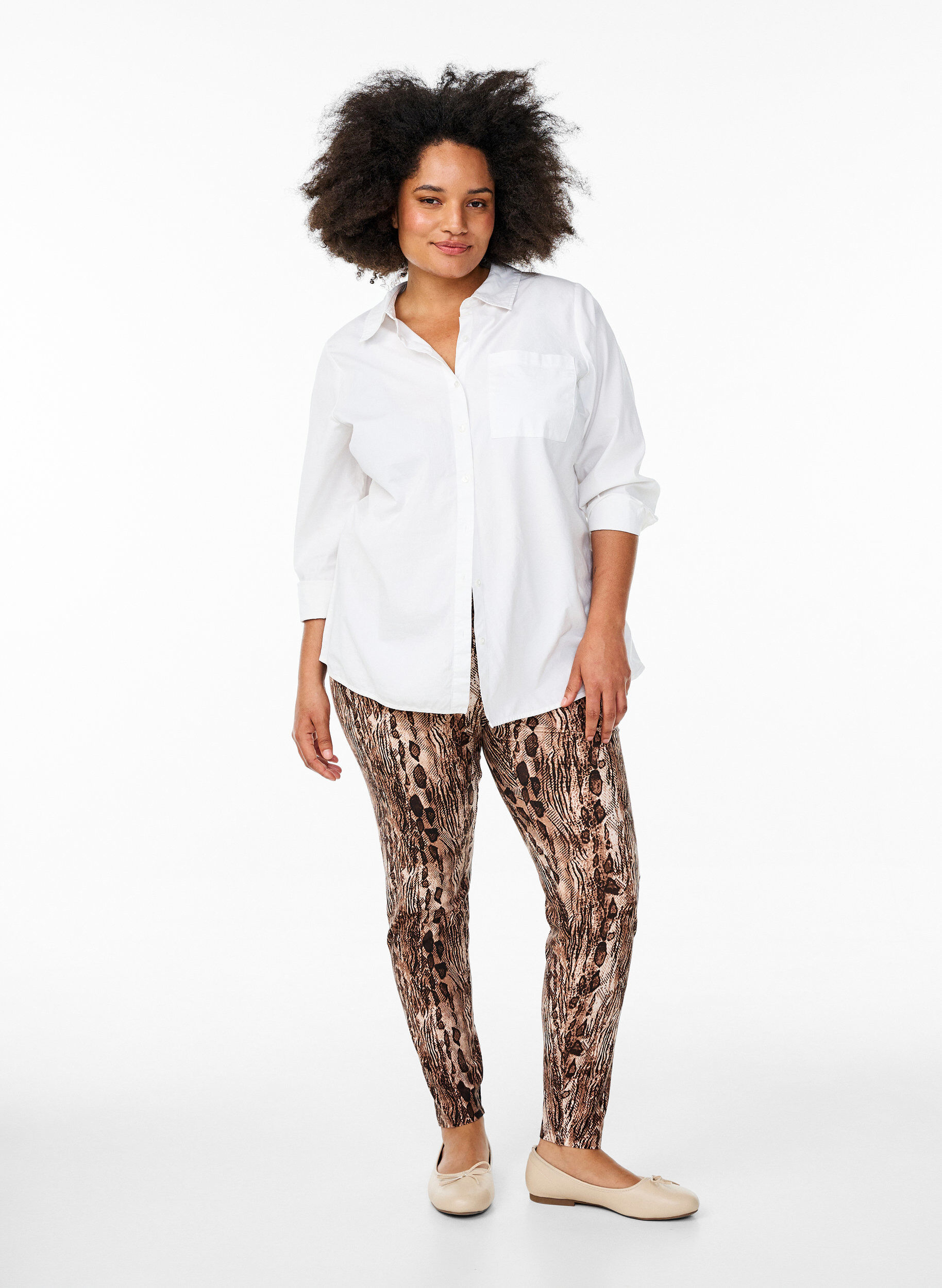 Zizzi Viskose Leggings mit Druck, Braun, Model image number 1