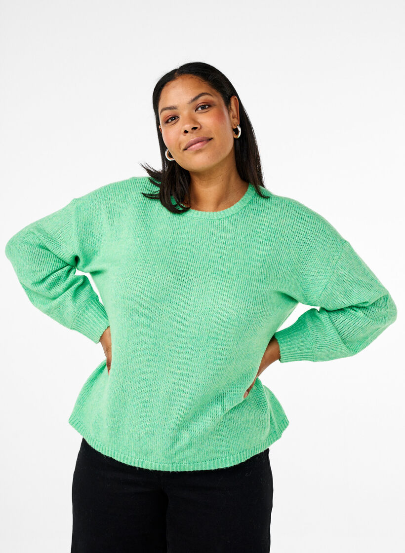 Langärmliger Strickpullover mit Wollanteil und Rundhalsausschnitt, Light G. Green Mel., Model image number 0