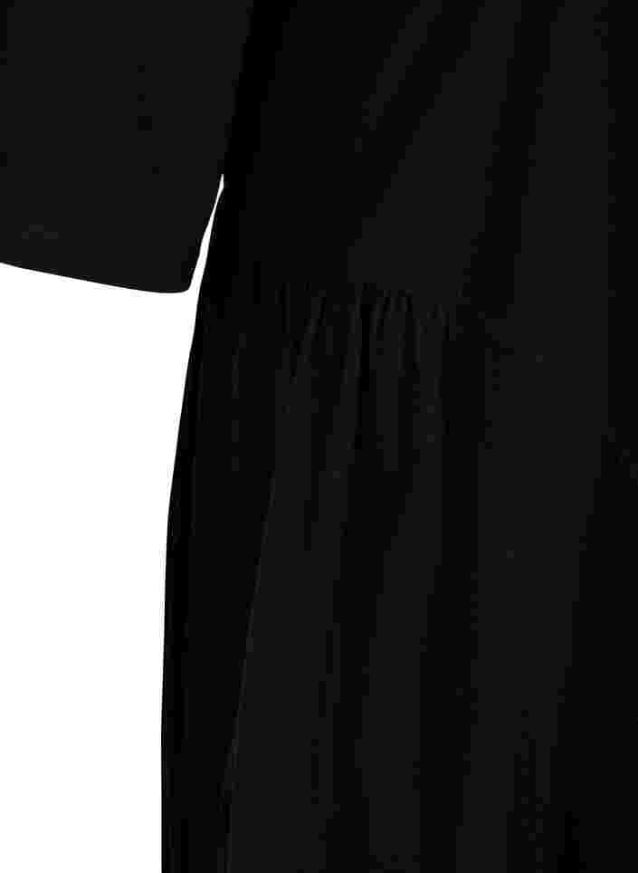 Kurzarm Baumwollkleid mit Falten, Black, Packshot image number 2