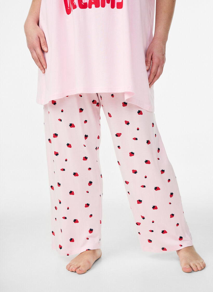 Pyjamahose aus weichem Jersey mit hoher Taille und Frucht-Print, Rot, Model image number 2