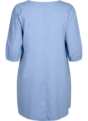 Kurzes Kleid aus Baumwollmischung mit Leinen, Faded Denim, Packshot image number 1