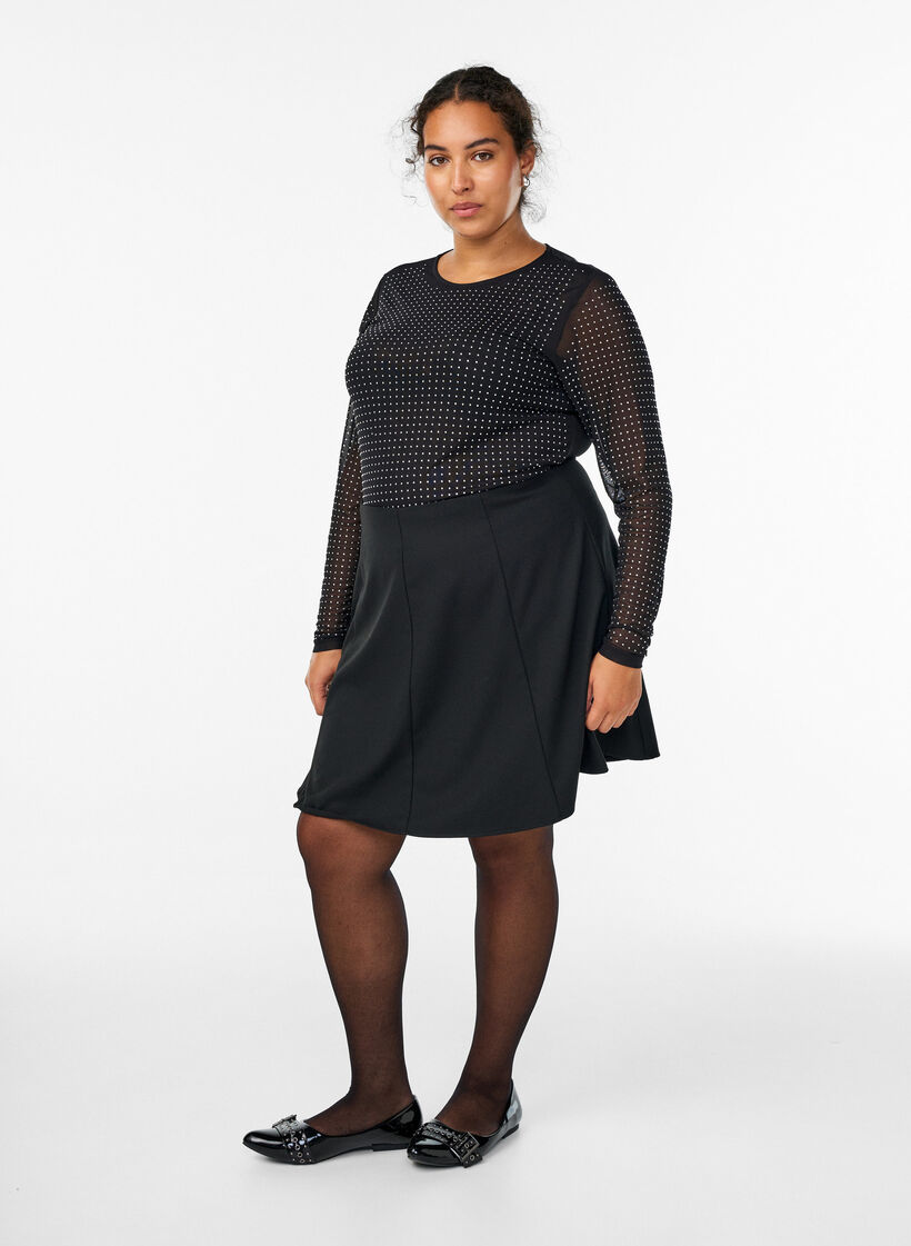 Meshbluse mit Strasssteinen und langen &Auml;rmeln, Schwarz, Model image number 1
