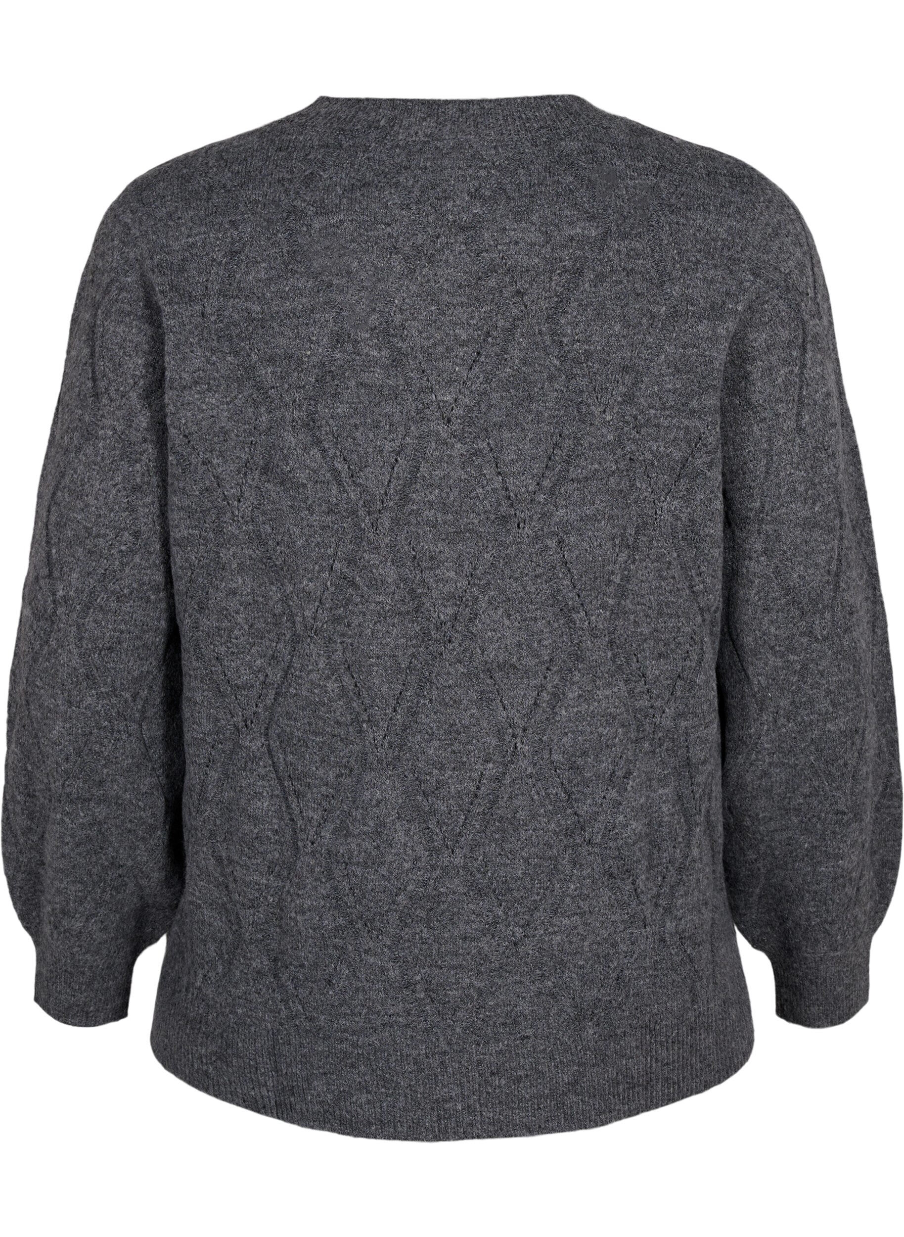 Zizzi Gestrickter Pullover mit Lochmuster, Dark Grey Melange, Packshot image number 1