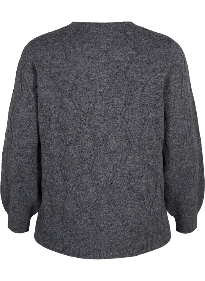 Gestrickter Pullover mit Lochmuster, Dark Grey Melange, Packshot image number 1