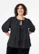 Bluse mit Nadelstreifen und Bindebändern, Schwarz, Model image number 0