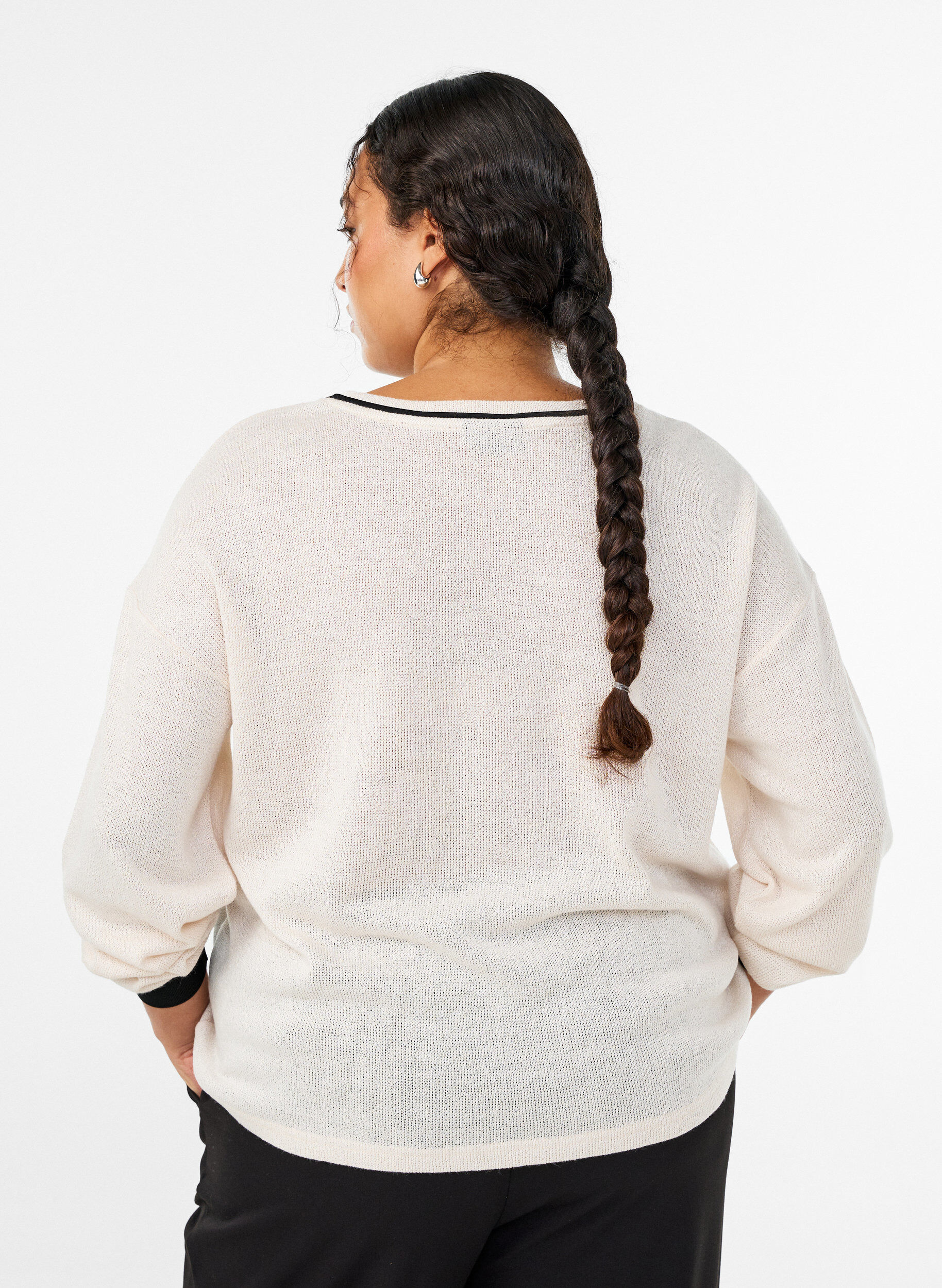 Zizzi Sweatshirt aus strukturiertem Jersey mit Frontprint, Beige, Model image number 2