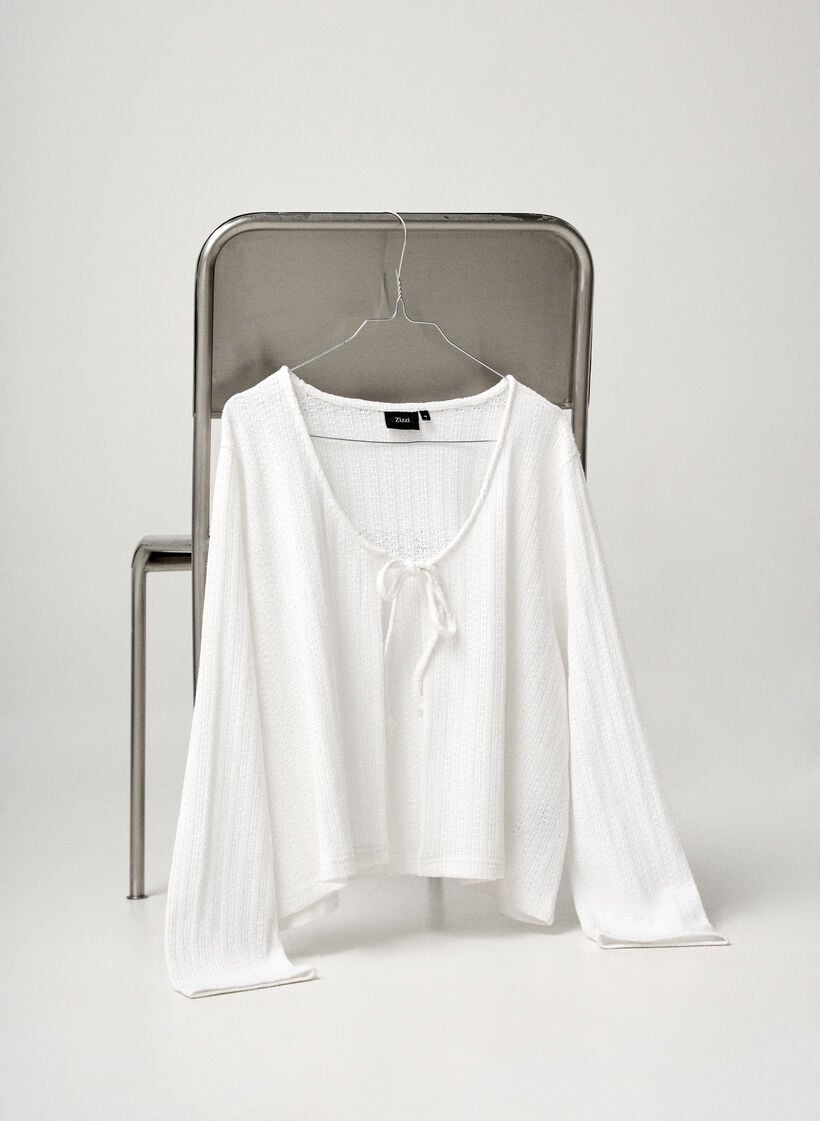 Strickjacke aus Jersey mit Struktur und Bindedetail vorne, Weiß, Image image number 0