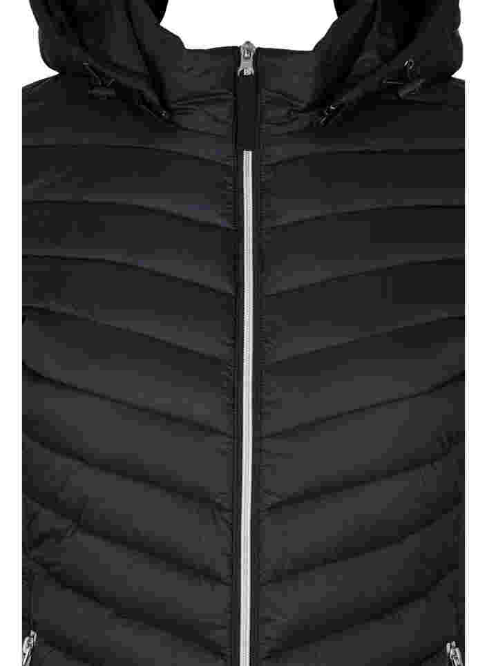 Gesteppte leichte Jacke mit abnehmbarer Kapuze und Taschen, Black, Packshot image number 2