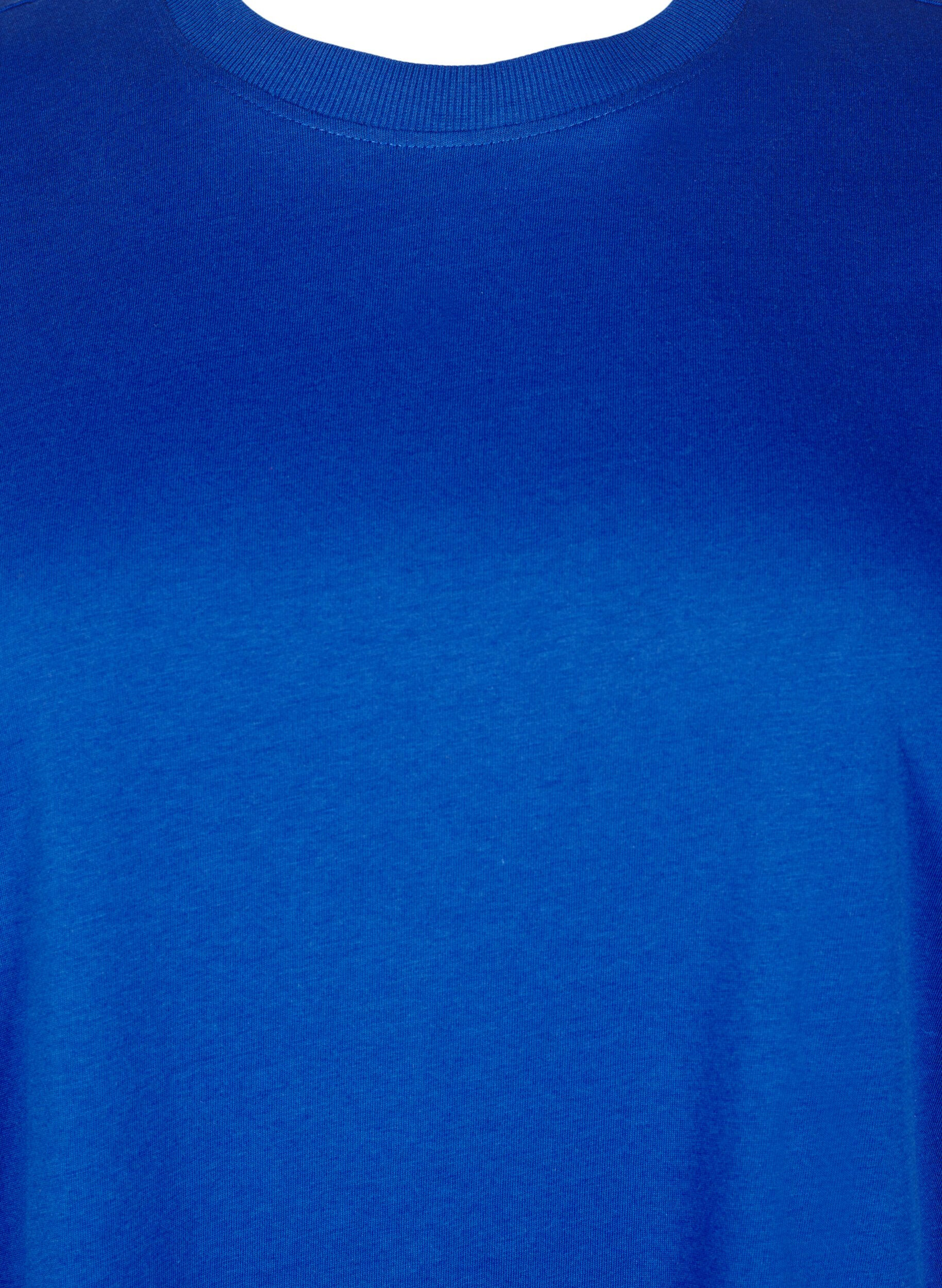 Zizzi Basic-T-Shirt aus Baumwolle mit Rundhalsausschnitt, Blau, Packshot image number 2