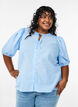 Bluse mit Bindeband und gepunkteter Textur, Blau, Model image number 0