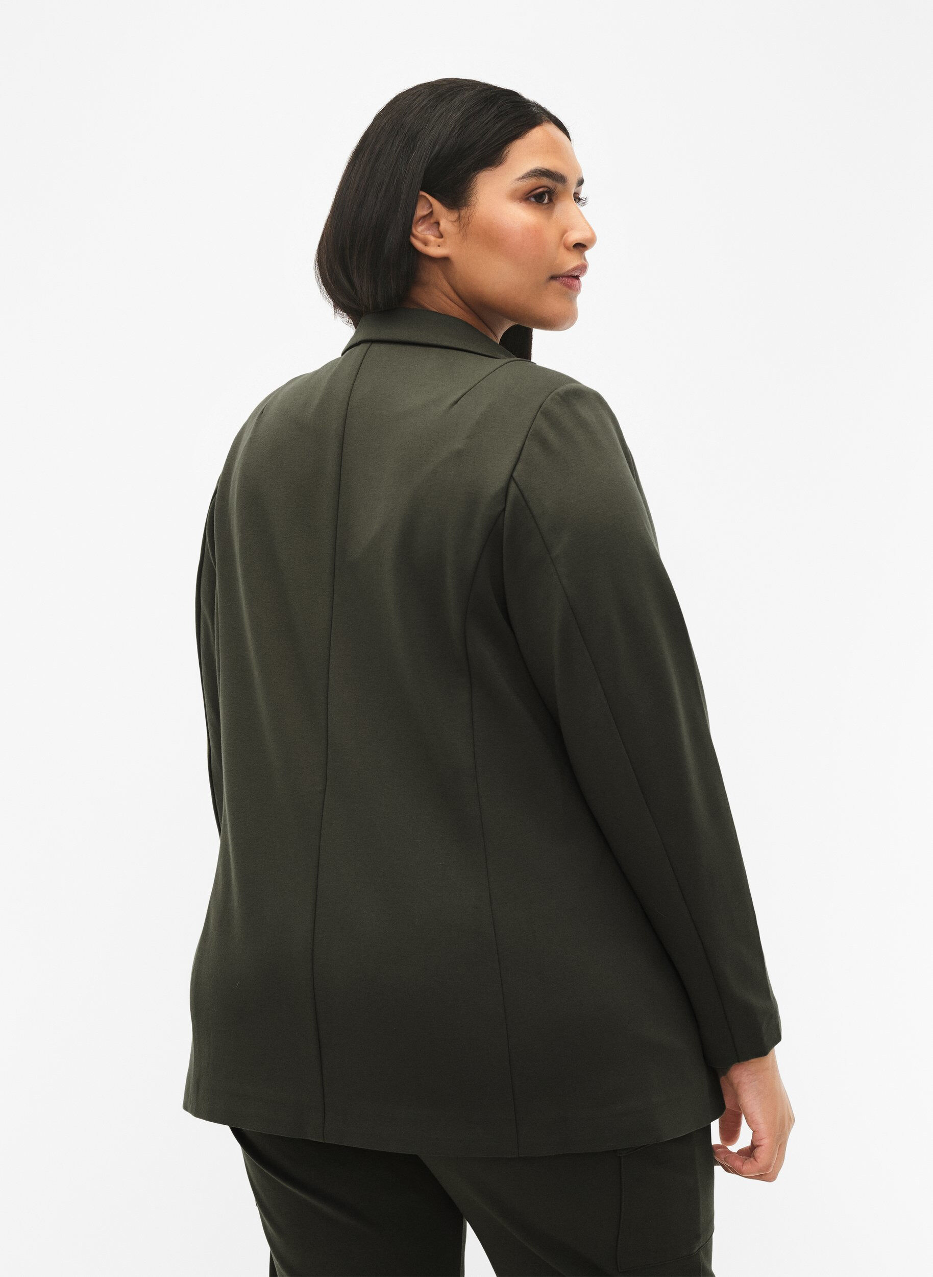 Zizzi Schlichter Blazer mit Knopfverschluss, Gr&uuml;n, Model image number 1