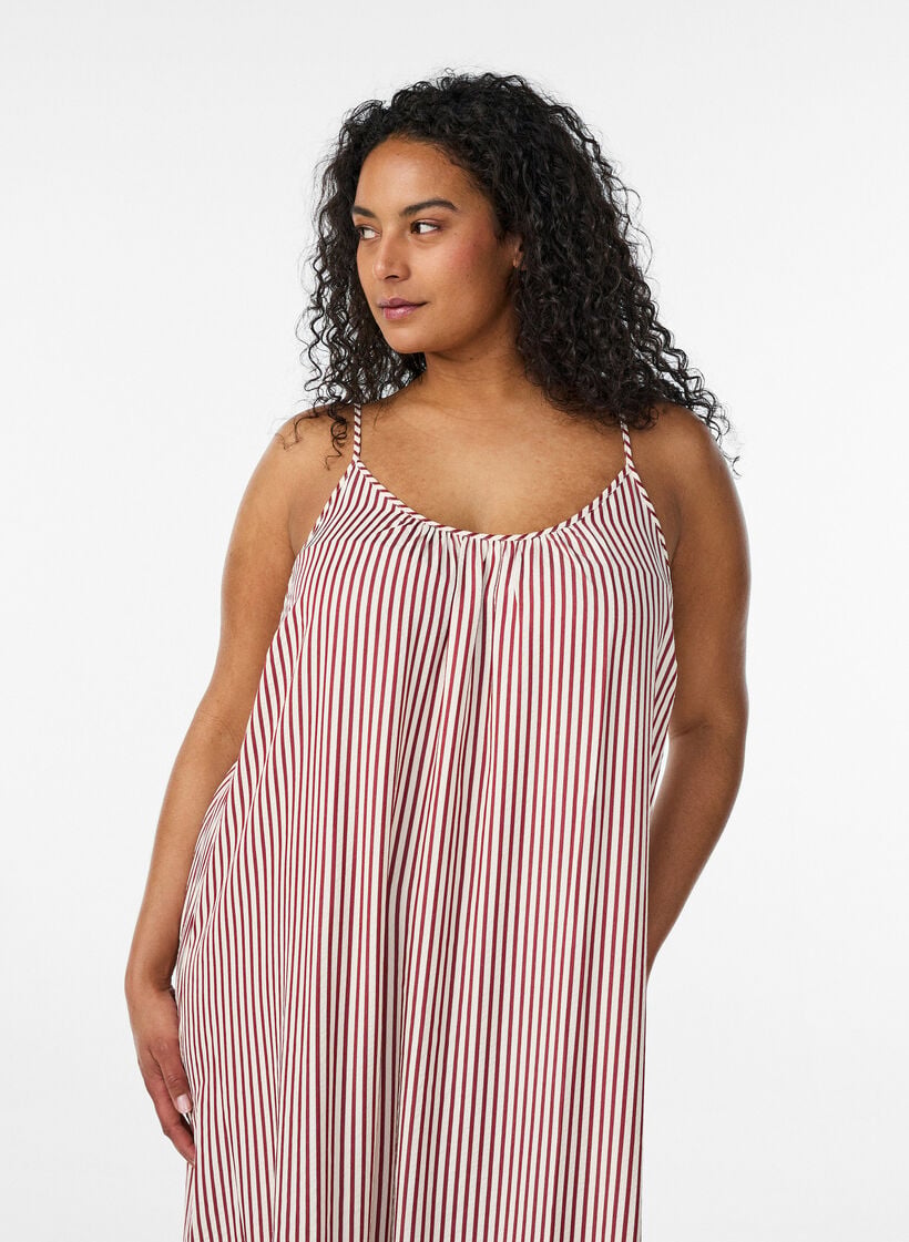 Sommerkleid mit Streifen und A-Linie, Rot, Model image number 2