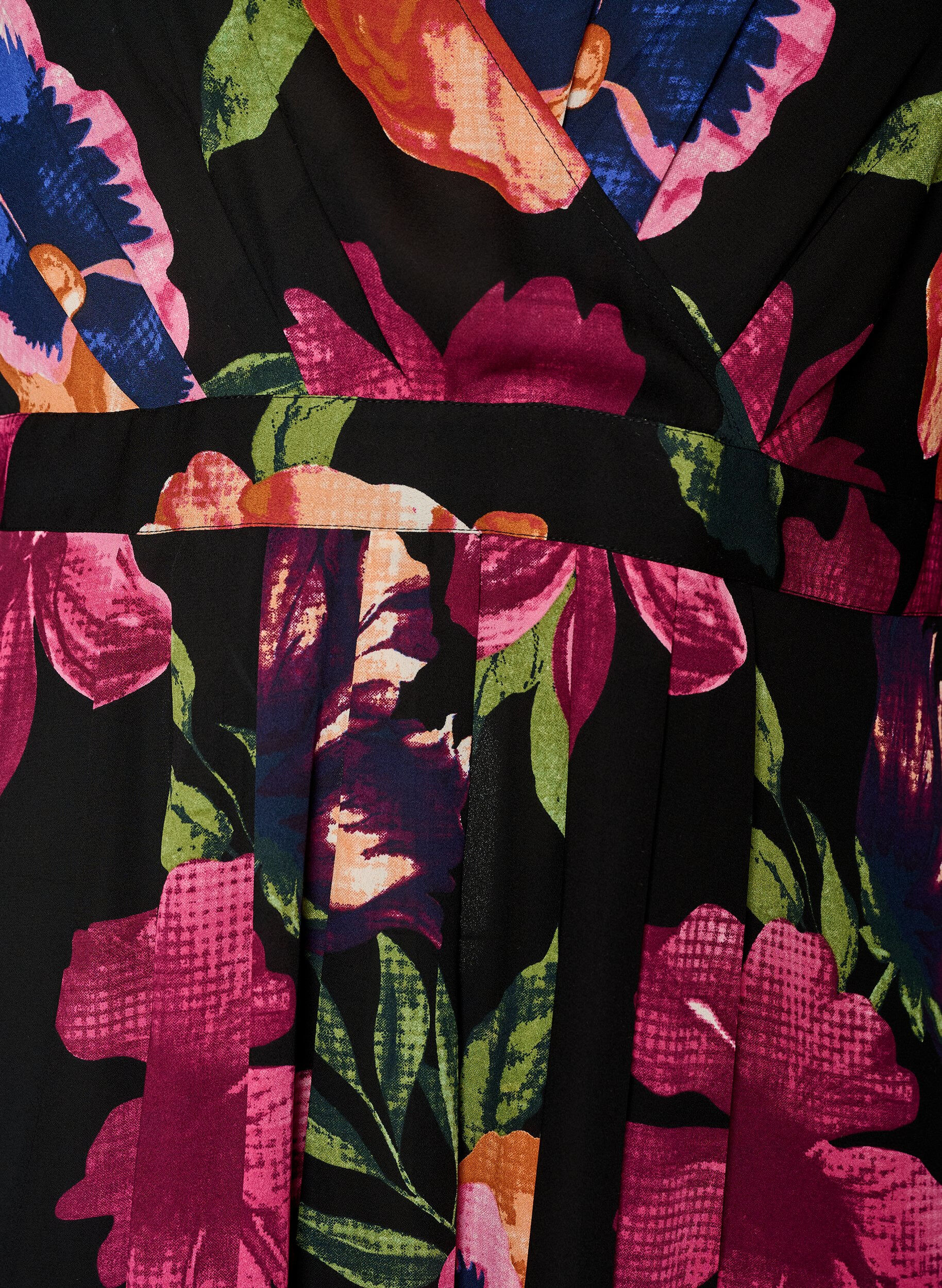 Zizzi Maxikleid mit Wickelausschnitt und langen &Auml;rmeln, Schwarz, Packshot image number 2