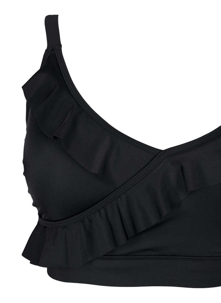 Bikinioberteil mit R&uuml;schen und herausnehmbaren Eins&auml;tzen, Schwarz, Packshot image number 2