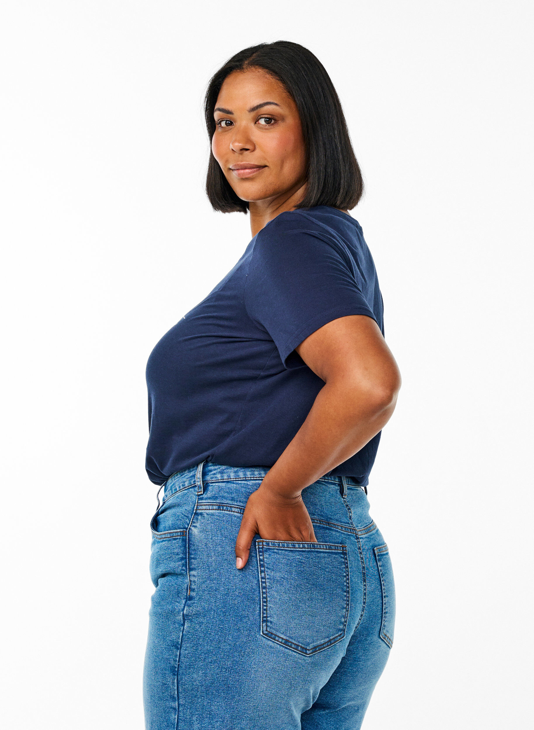 Zizzi FLASH - T-Shirt mit Print, Blau, Model image number 2