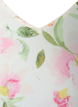 Geblümte Bluse mit langen Ärmeln und V-Ausschnitt, White/Pink Flower, Packshot image number 2