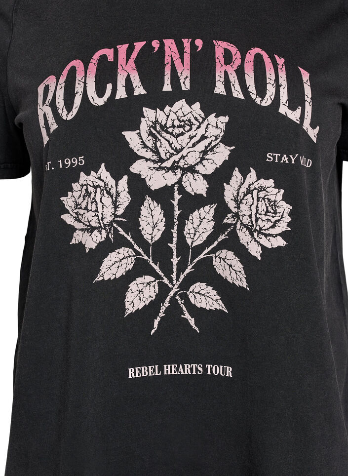 T-Shirt aus Bio-Baumwolle mit Rockprint, Schwarz, Packshot image number 2