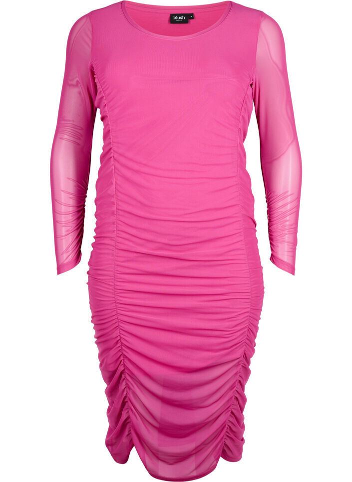 Eng anliegendes Kleid mit Drapierungen, Fuchsia Red, Packshot image number 0
