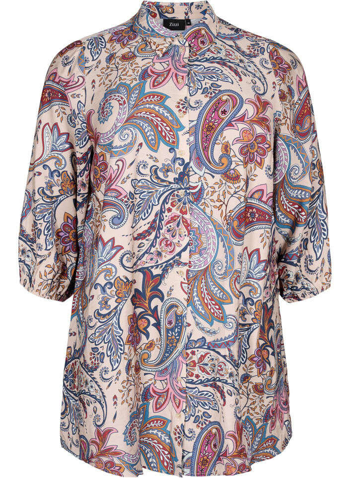 Viskose-Tunika mit Paisley-Print und 3/4-Ärmeln, Sand Do. Paisley AOP, Packshot image number 0