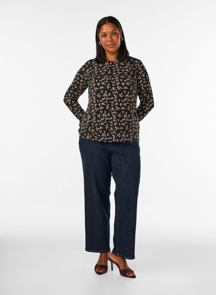 Lang&auml;rmelige Bluse, Schwarz, Model image number 1